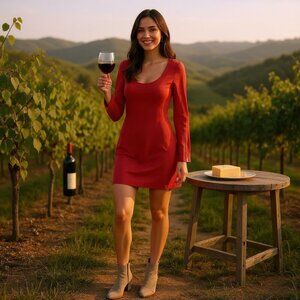 New Trina Turk coral Camilla Dress Scoop Long Sleeve Neck Size 4